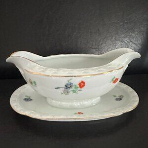 Edelstein Bavaria Porcelain "Frauenlob" Pattern 2 Pour Gravy Boat Platter 1920's